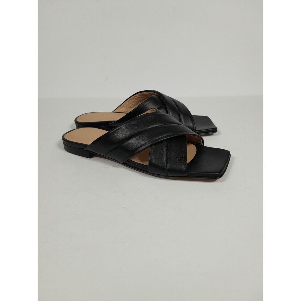 8‎ By Yoox Black Quilted Leather Square Toe Slide Sandal Women 7 (37)